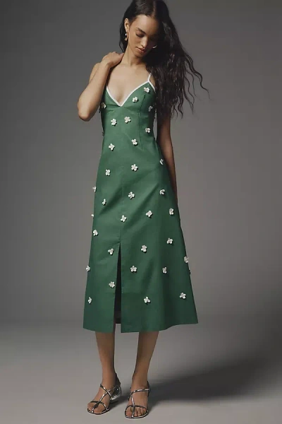 Maude Club Kimberly V-neck A-line Dress In Green