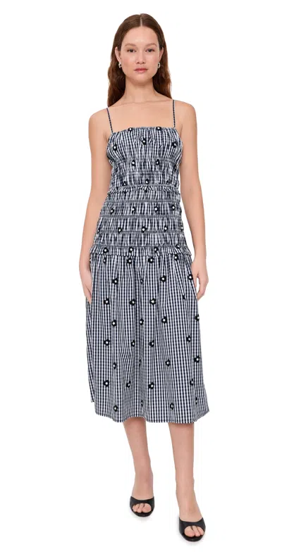 Maude Club Madison Dress Navy Gingham Emb In Blue