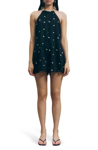 Maude Club Nica Polka Dot Romper In Black