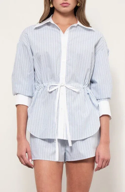 Maude Club Noa Stripe Tie Waist Button-up Shirt In Neutral
