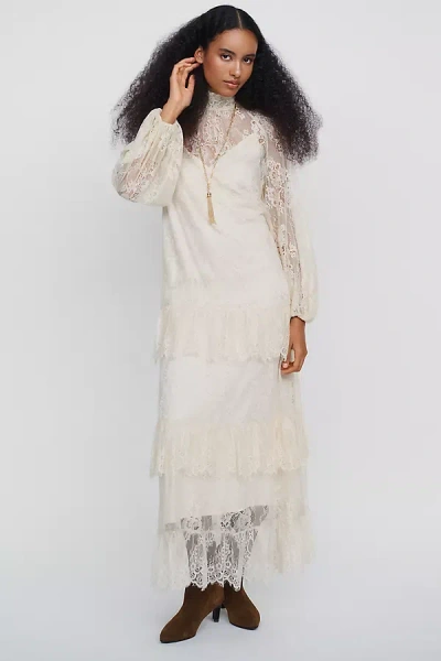 Maude Club Olympia Lace Midi Dress In Neutral