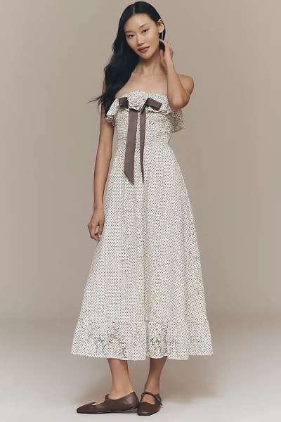 Maude Club Pippa Strapless Smocked Maxi Dress In White