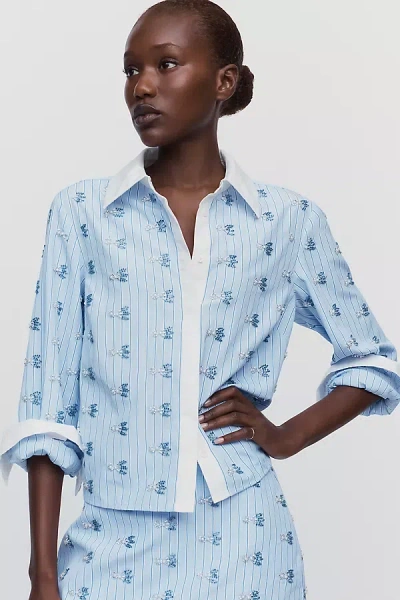 Maude Club Sabine Cotton Blend Buttondown Shirt In Blue