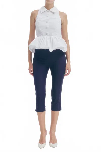 Maude Club Samantha Collared Halter Top In White In Blue