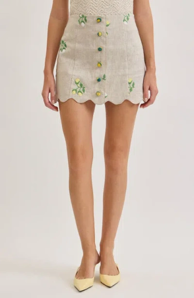 Maude Club Sophia Floral Embroidery Linen Miniskirt In Gray