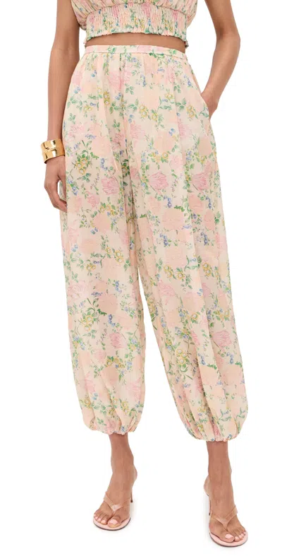 Maude Club Talia Pants Vintage Floral Print In Pink