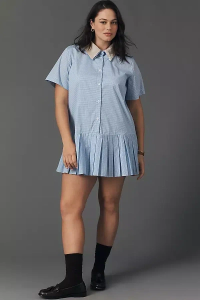 Maude Dalton Pleated Mini Shirt Dress In Blue