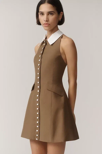 Maude Leon Sleeveless Collared Mini Dress In Brown