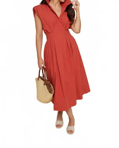 Maude Poplin Pleated Shirt Dress In Chilli Red