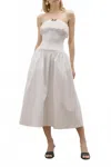 Maude Rosebud Strapless Midi Dress In White In White