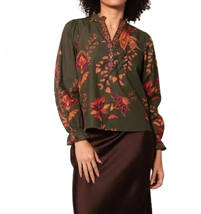 Maude Vivante Ashley Top In Olive Trail In Multi
