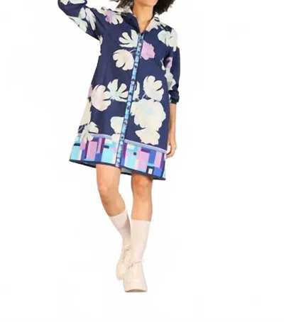 Maude Vivante Ava Poplin Mini Dress In Ink Florals Print In Blue