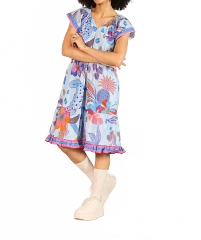 Maude Vivante Chloe Poplin Midi Dress In Azure Safari Print In Multi