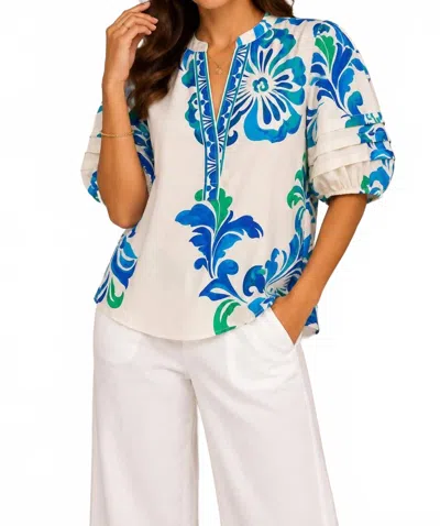Maude Vivante Coastal Bloom Cotton Blouse In Blue