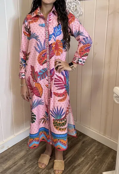 Maude Vivante Eliza Button Down Maxi Dress In Banana Baroque Print In Multi