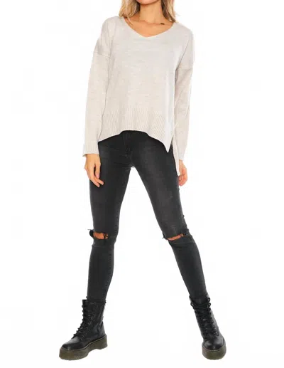 Maude Vivante High-low V Neck Cotton Blend Pullover Sweatshirt In Ivory In White