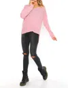 Maude Vivante High-low V Neck Cotton Blend Pullover Sweatshirt In Rose In Pink