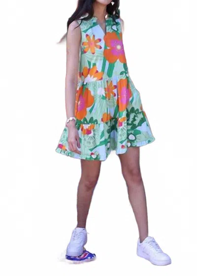 Maude Vivante Kyra Sleeveless Split V Neck Mini Dress In Floral Pops Print In Multi