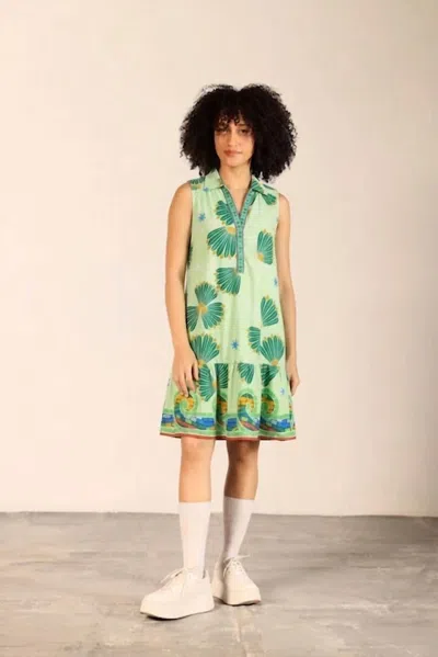 Maude Vivante Luna Palm Breeze Poplin Dress In Mint Shells In Green