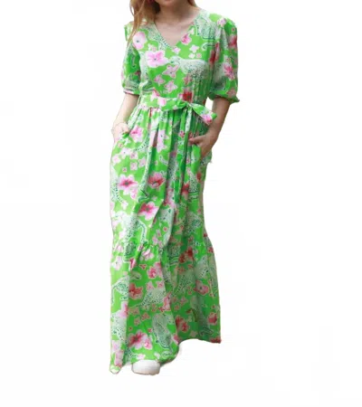 Maude Vivante Molly Cheetah Florals Dress In Green Pink