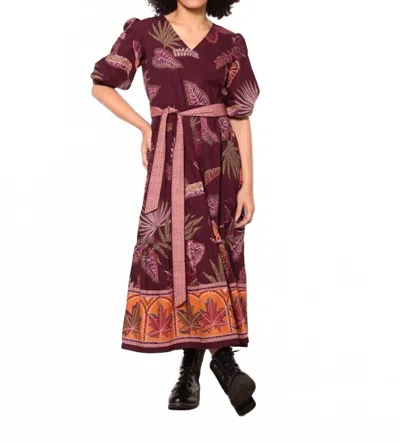 Maude Vivante Molly Dress In Wine Flora In Brown