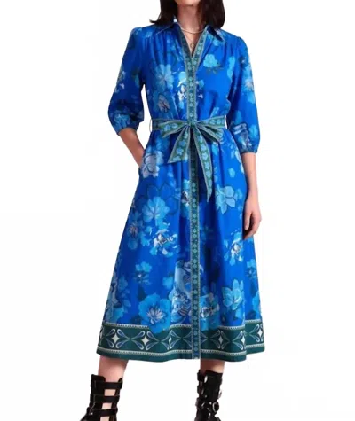 Maude Vivante Remi Poplin Midi Dress In Sapphire Florals Print In Multi