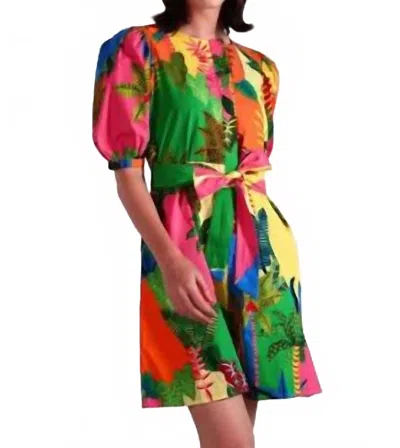Maude Vivante Skyla Cotton Poplin Dress In Tropical Patchwork Print In Multi