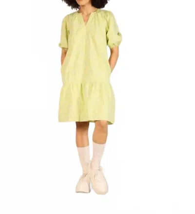 Maude Vivante Trixie V Neck Puff Sleeves Dress In Lime In Yellow