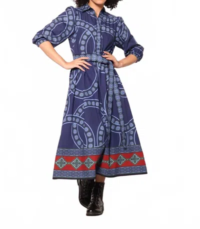 Maude Vivante Vintage Circles Remi Dress In Navy, Light Blue, Muted Green, Brick