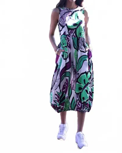 Maude Vivante Zuri Poplin Midi Dress In Folliage Print In White