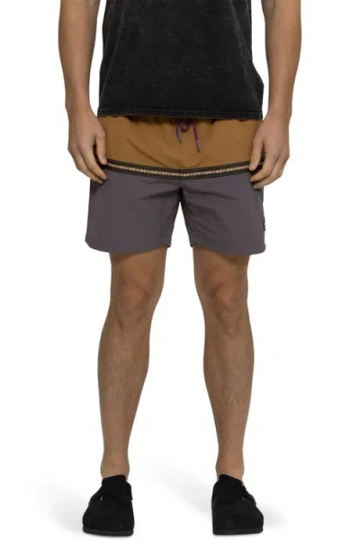 Maui And Sons Maui & Sons Granite Colorblock Nylon Swim Trunks In Iron
