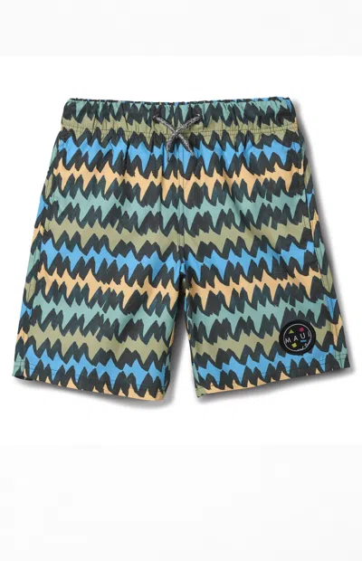 Maui And Sons Men's Kids Big Tooth Pool Shorts In Sage In Multi
