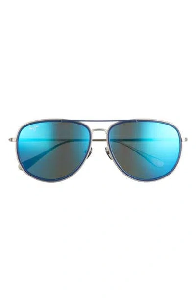 Maui Jim 58mm Polarized Aviator Sunglasses In Silver Silver Blue