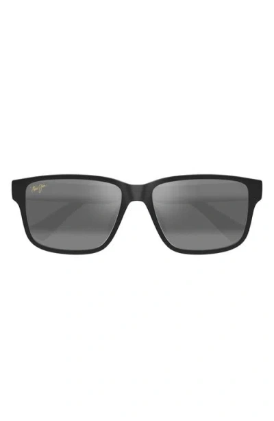 Maui Jim 58mm Polarizedplus2® Rectangular Sunglasses In Matte Black/neutral Grey