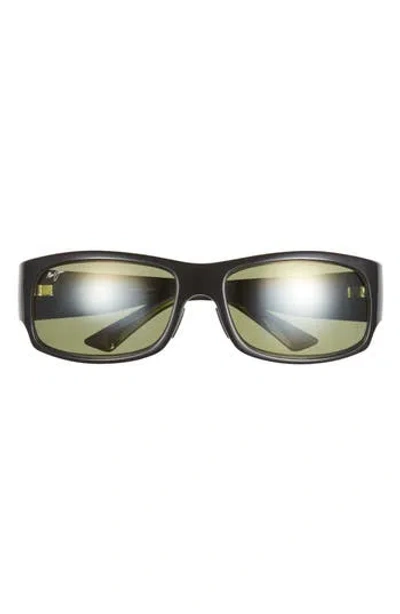 Maui Jim 61mm Polarized Oval Shield Sunglasses In Black Black Green