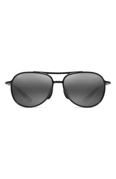Maui Jim Alelele 60mm Polarizedplus2® Aviator Sunglasses In Black Gloss/neutral Grey