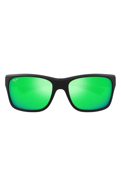 Maui Jim Southern Cross 63mm Ovresize Polarized Sunglasses In Khaki/maui Green Flash Mirror