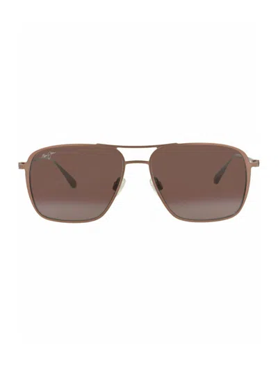 Maui Jim Aviator-frame Titanium Sunglasses In Brown