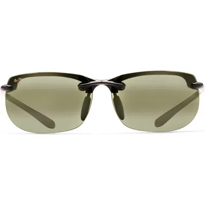 Maui Jim Banyans 70mm Polarized Rectangle Sunglasses In Gloss Black/ht Lens
