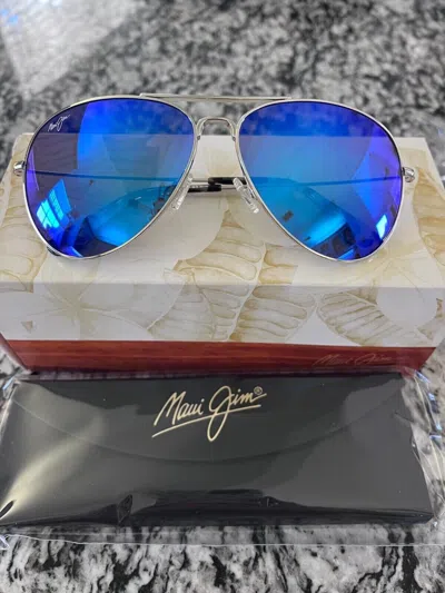 Pre-owned Maui Jim Brand  Mavericks Sunglasses B264-17 Silver Frame Blue Hawall