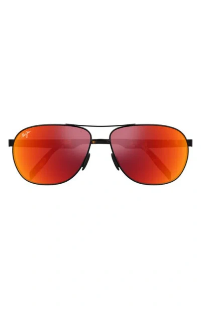 Maui Jim Castles 61mm Polarizedplus2® Aviator Sunglasses In Black/hawaii Lava