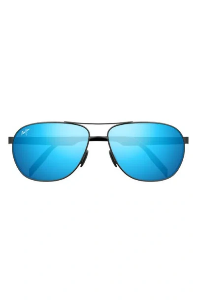 Maui Jim Castles 61mm Polarizedplus2® Aviator Sunglasses In Dark Ruthenium/blue Hawaii