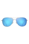 Maui Jim Cliff House 59mm Polarizedplus2® Metal Aviator Sunglasses In Silver/blue Hawaii