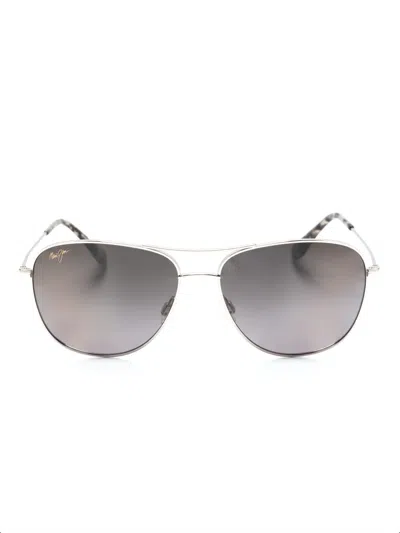 Maui Jim Cliff House Pilot-frame Sunglasses In Silver