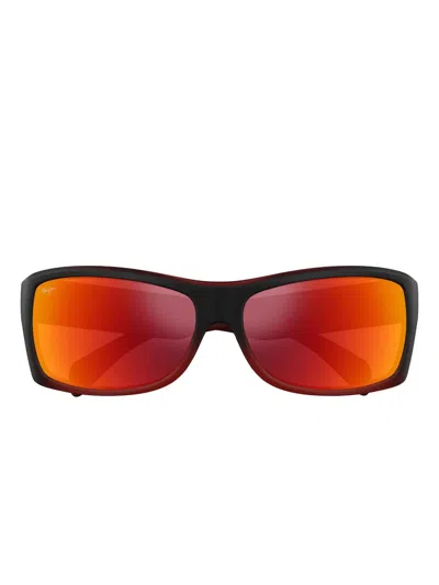 Maui Jim Equator Rectangular Red-lens Sunglasses In Black