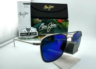 Pre-owned Maui Jim Following Seas Mj 555-17m Silver Blue Hawaii Polarized Sunglasses