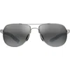 Maui Jim Guardrails 56mm Polarizedplus2® Aviator Sunglasses In Silver/blue/light Blue