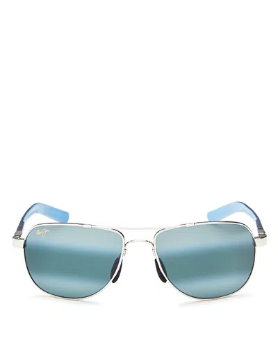 Maui Jim Guardrails Polarized Brow Bar Aviator Sunglasses, 58mm In Silver/gray