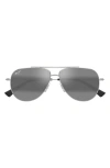 Maui Jim Hauloli Xs 56mm Polarized Aviator Sunglasses In Silver