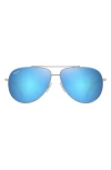 Maui Jim Hauoli 59mm Polarized Aviator Sunglasses In Shiny Silver Blue Green
